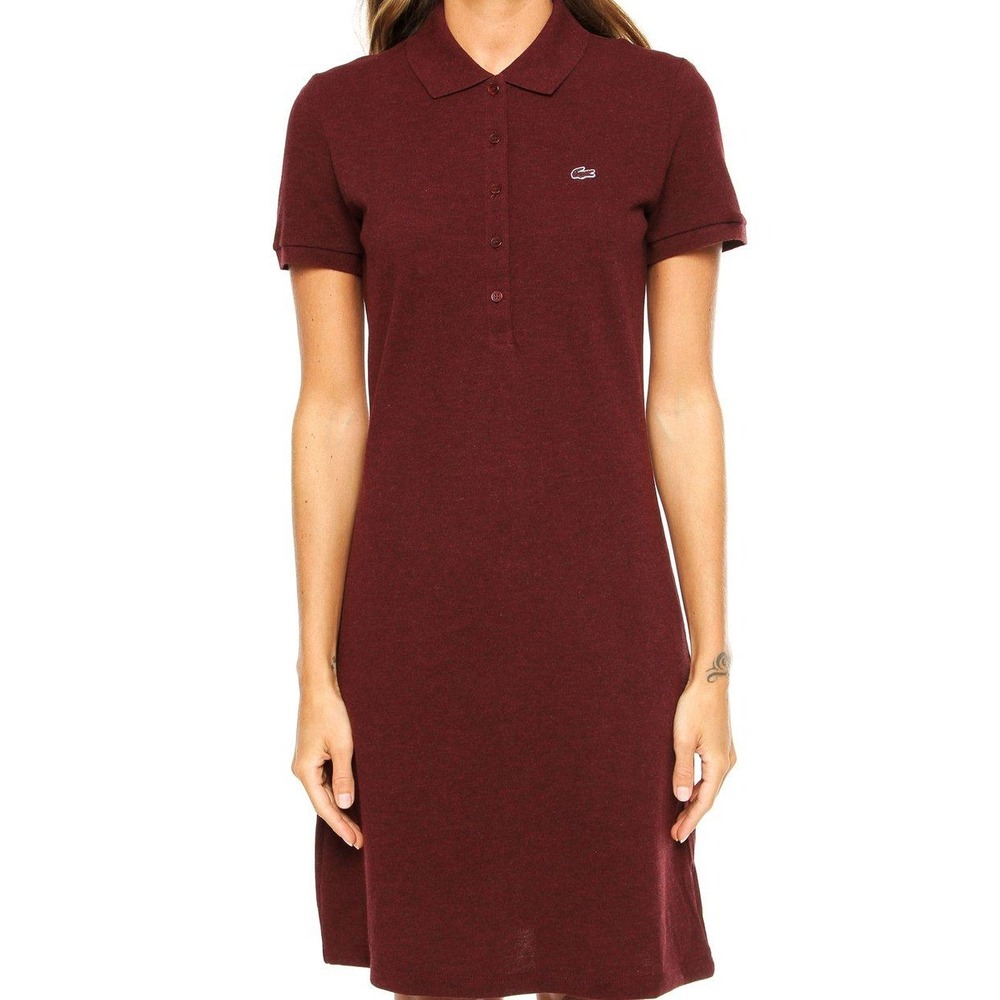 Lacoste Womens Burgundy Cotton Pique Short Sleeve Polo Dress Size 36 US 4‎